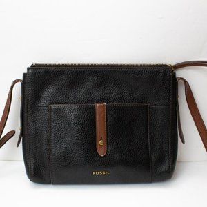 Vintage Rare Fossil Gemna Organizer Black Crossbody Handbag Pebble Leather Purse